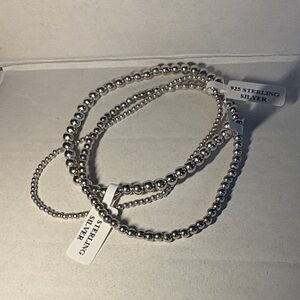 SOLID Sterling Silver Stretch Beaded Pearl Southwestern Bracelet Set